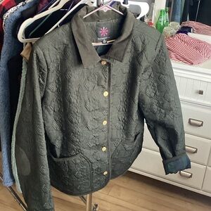 Isaac Mizrahi Olive Quilted Jacket with Gold Accents